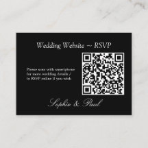 Placa RSVP do Site de Código QR Preto Elegante
