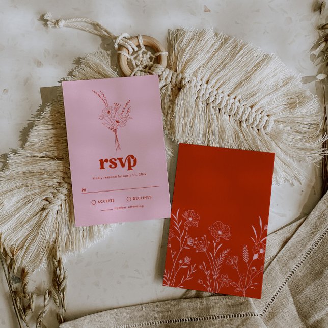 Cartão De Informações Placa RSVP Floral do Groovy Retro (Criador carregado)