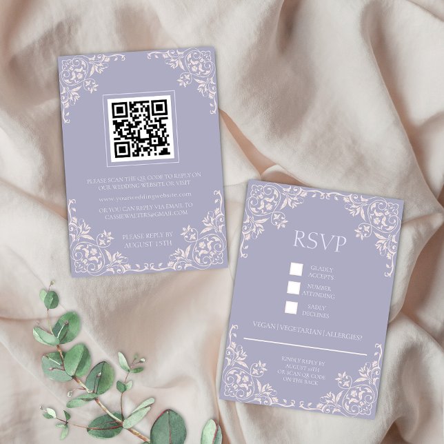 Cartão De Informações Placa RSVP Rosa Romântica Lilac Lilac Lilac Lineac (Elegant french lilac wedding rsvp enclosure cards for romantic lavendar purple bridgerton theme)