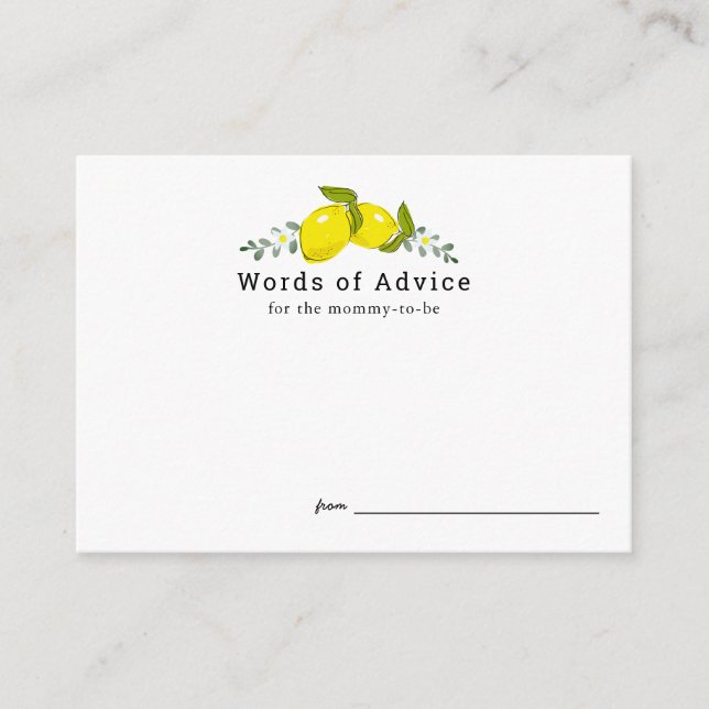 Cartão De Informações Placas de Conselhos de Chá de fraldas Floral Lemon (Frente)