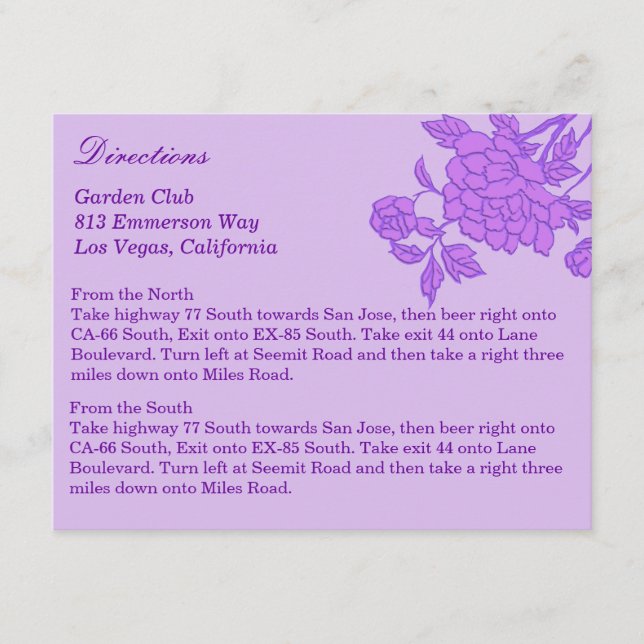 Cartão De Informações Placas de Direção Personalizadas com Flor Roxo (Frente)