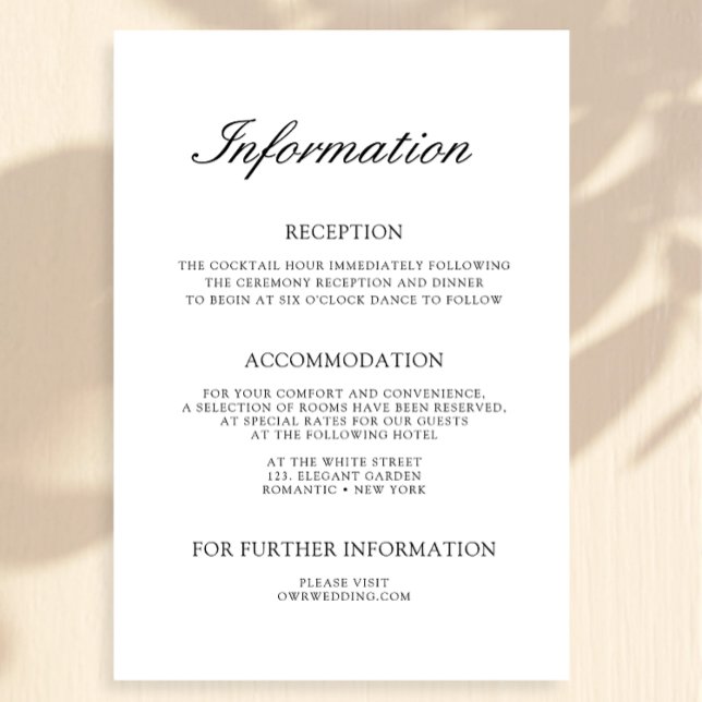 Cartão De Informações Placas de gabinete de casamento simples e elegante (Criador carregado)