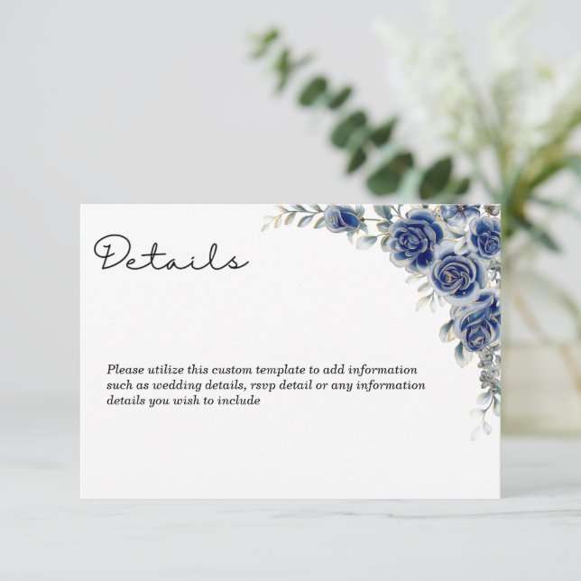 Cartão De Informações Placas de Invólucro Floral Azul Elegante (Em pé/Frente)