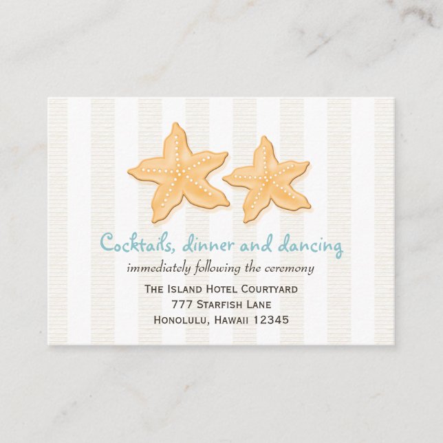 Cartão De Informações Placas de Recepção de casamento de Starfish Azul (Frente)