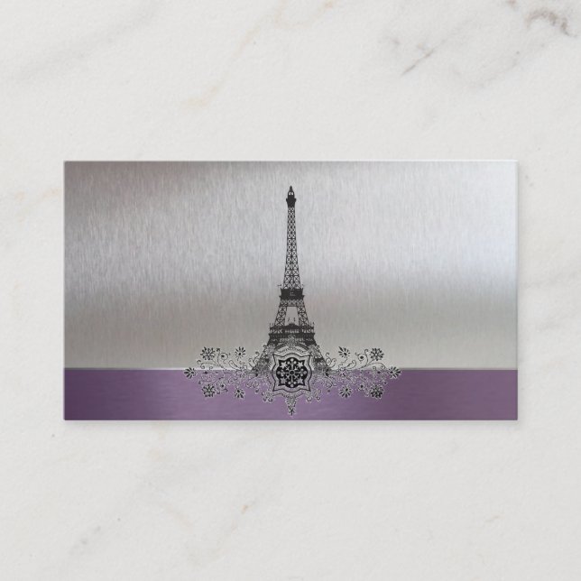 Cartão De Informações Placas De Registro Do Eiffel Tower Purple Silver G (Frente)