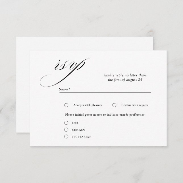 Cartão De Informações Placas RSVP de Casamento de Caligrafia Romântica (Frente/Verso)