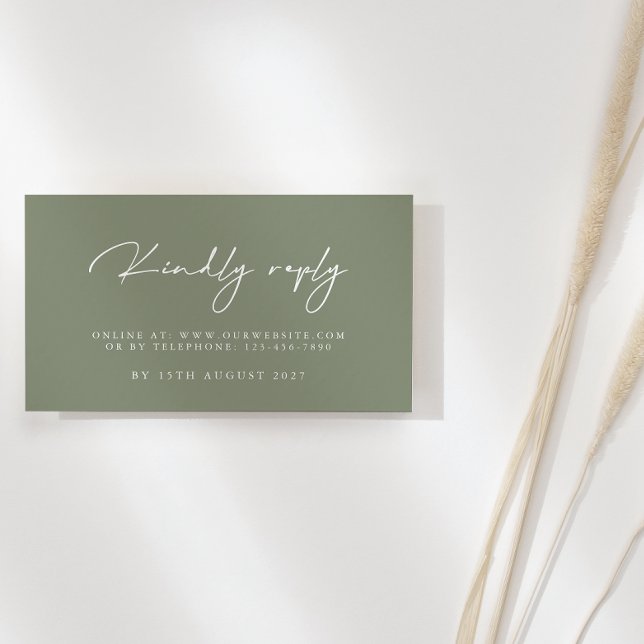 Cartão De Informações Placas RSVP de Casamento Verde do Modern Sage (Criador carregado)