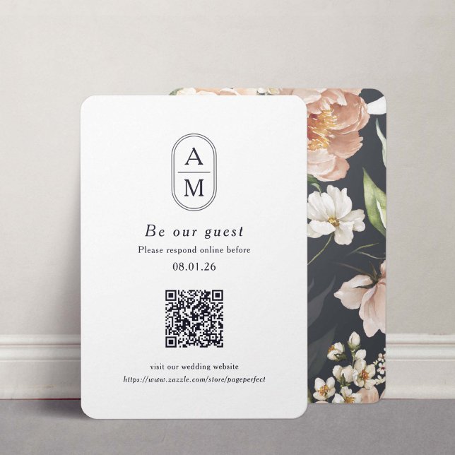 Cartão De Informações Placas RSVP de Código QR de Iniciais Modernos (Criador carregado)