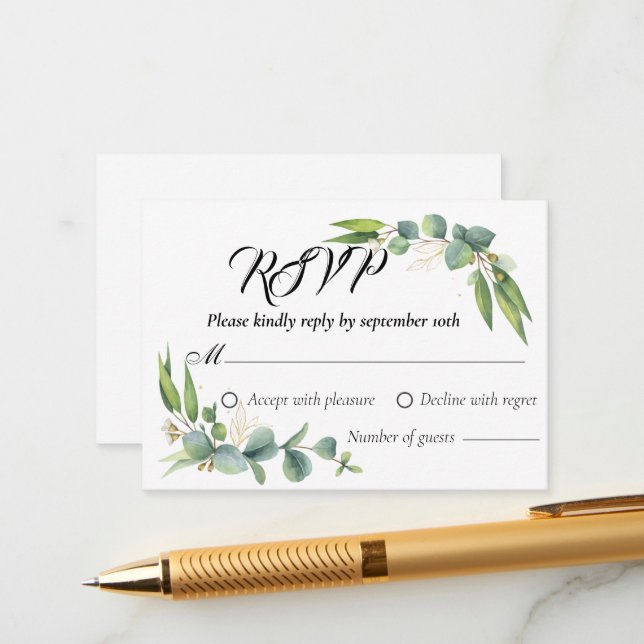 Cartão De Informações Placas RSVP de Resposta de Casamento Verde Botânic (Frente/Verso In Situ)