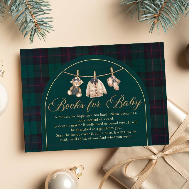Cartão De Informações Plaid Teddy Bear Baby Shower bookbook for baby (Criador carregado)