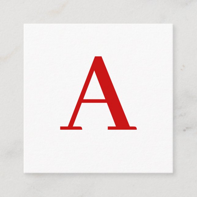 Cartão De Informações Plain Modern White Red Monogram Initial Letter (Frente)