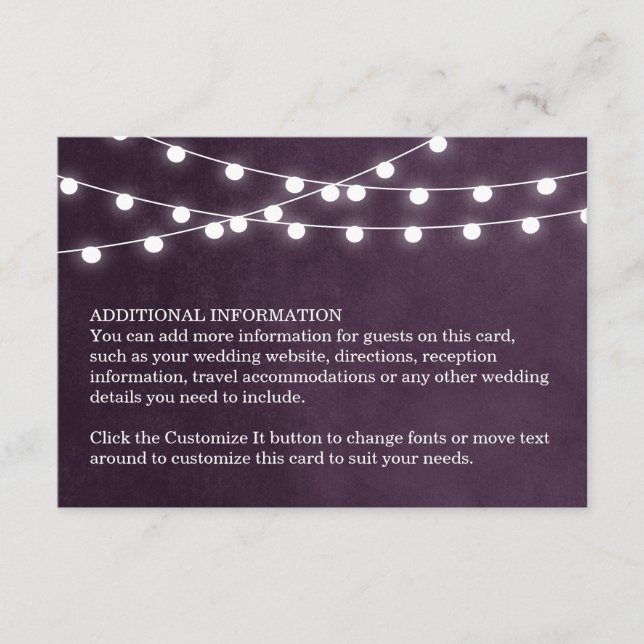 Cartão De Informações Plum String Lights Wedding Insert Card (Frente)