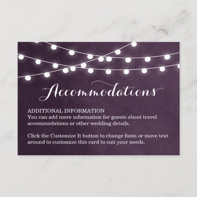 Cartão De Informações Plum String Lights Wedding Insert Card (Frente)