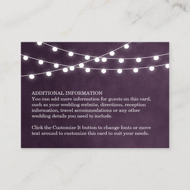 Cartão De Informações Plum String Lights Wedding Insert Card (Frente)