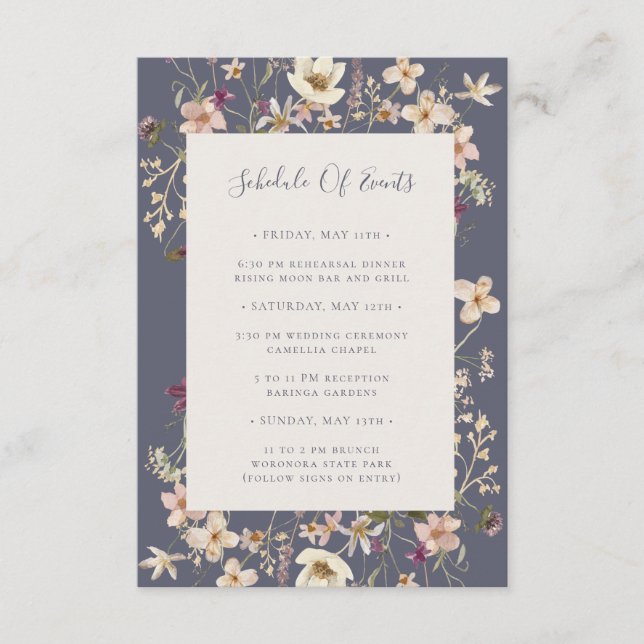 Cartão De Informações Pó de Flor Silvestre da Primavera Roxo Escuro Cron (Frente)