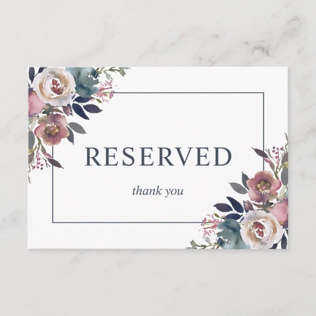 Cartão De Informações Pó Floral Aquarela Rosa Empoeirado Mauve Azul RESE (Frente)