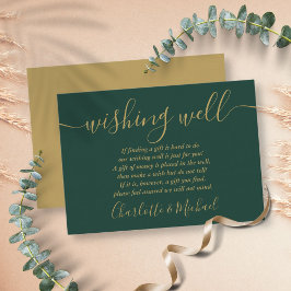 Cartão De Informações Poço de Desejos Casamento Esmeralda Verde e Dourad