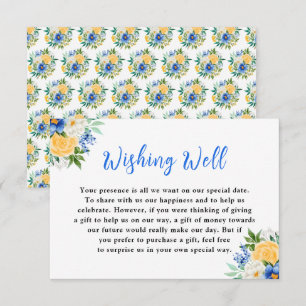 Cartão De Informações Poço de Desejos de Casamento Floral Azul e Amarelo