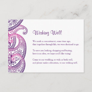 Cartão De Informações Poço de Desejos de Casamento Indiano, Paisley Roxo