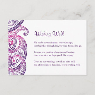 Cartão De Informações Poço de Desejos de Casamento Indiano, Paisley Roxo