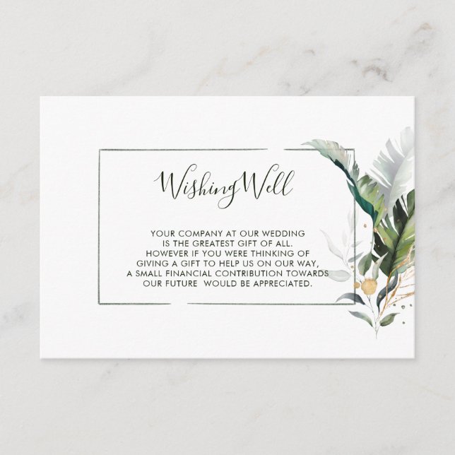 Cartão De Informações Poço de Desejos de Noivado de Folhas de Aquarela T (Frente)