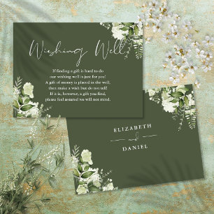 Cartão De Informações Poço de Desejos Floral Verde Oliva Casamento