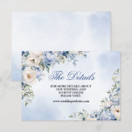 Cartão De Informações Poeira Azul Casamento Aquarela Flores de Marfim Fo