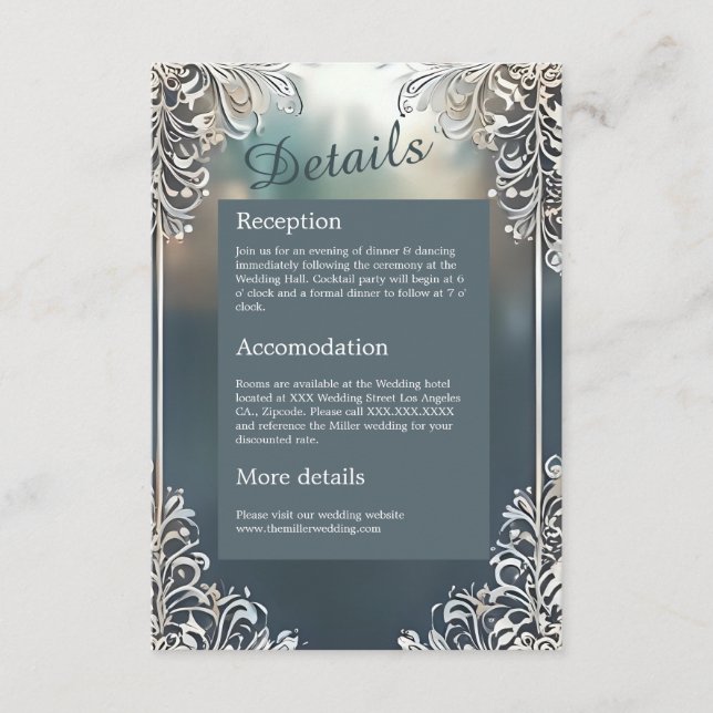 Cartão De Informações poeira azul deco ornamentado quadro (Frente)