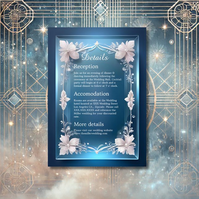 Cartão De Informações poeira azul deco ornamentado quadro (Criador carregado)