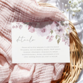 Cartão De Informações Poeirento Bege Rosa Floração Detalhes do Casamento