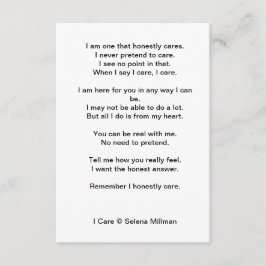 Cartão De Informações Poema "Eu me importo"