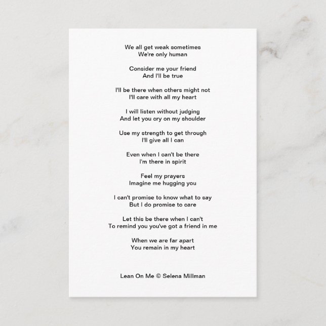 Cartão De Informações Poema "Lean On Me" (Frente)