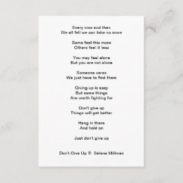 Cartão De Informações Poema "Não Desista"