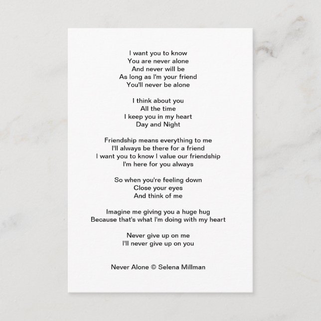 Cartão De Informações Poema "Nunca Sozinho" (Frente)