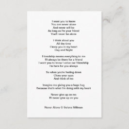 Cartão De Informações Poema "Nunca Sozinho"