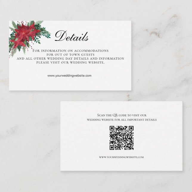 Cartão De Informações Poinsettia Código QR Pormenores de Casamento Cartã (Frente/Verso)