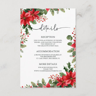 Cartão De Informações Poinsettia Elegant Christmas Wedding