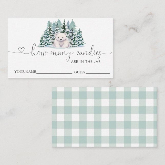 Cartão De Informações Polar Bear Chá de fraldas Adivinha Quantas Canetas (Frente/Verso)