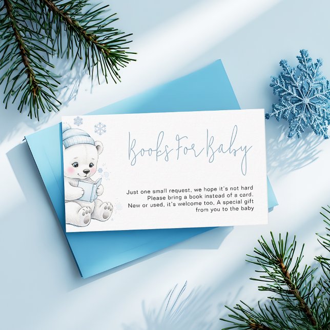 Cartão De Informações Polar Bear Winter Baby Boy Shower Books Request (Criador carregado)