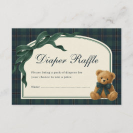 Cartão De Informações Polo Teddy Bear Green Bow Plaid Diaper Raffle