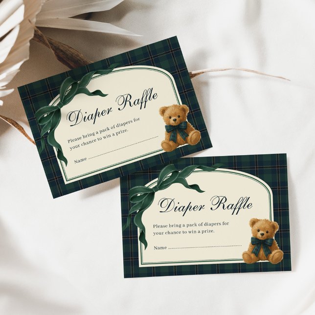 Cartão De Informações Polo Teddy Bear Green Bow Plaid Diaper Raffle (Criador carregado)
