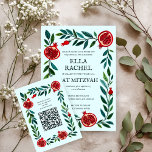 Cartão De Informações Pomegranata Bar QR Bat Personalizado Mitzvah Water<br><div class="desc">Cartão de cerimônia perfeito para incluir com convites para um bar mitzvah, bat mitzvah ou outra celebração judaica! Mão fez arte para você! TOTALMENTE PERSONALIZÁVEL! Clique em "Personalizar" acima para editar o texto e adicionar seu link ao código QR. Clique em "editar usando a ferramenta design" para ajustar as fontes,...</div>