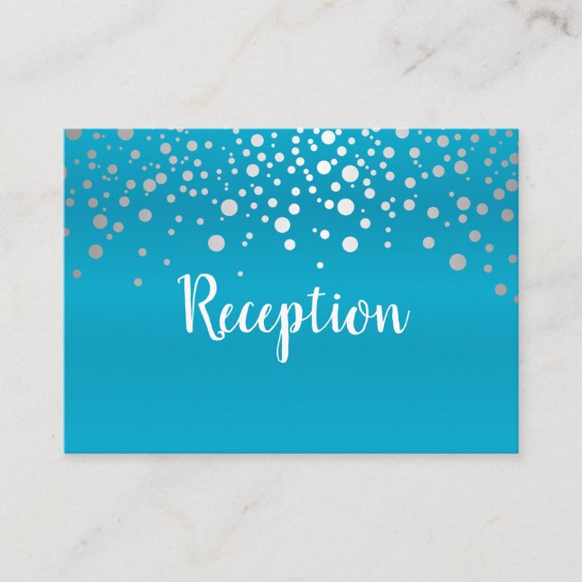 Cartão De Informações Pontos de Confetti Azul Turquesa e Prata - Recepçã (Frente)