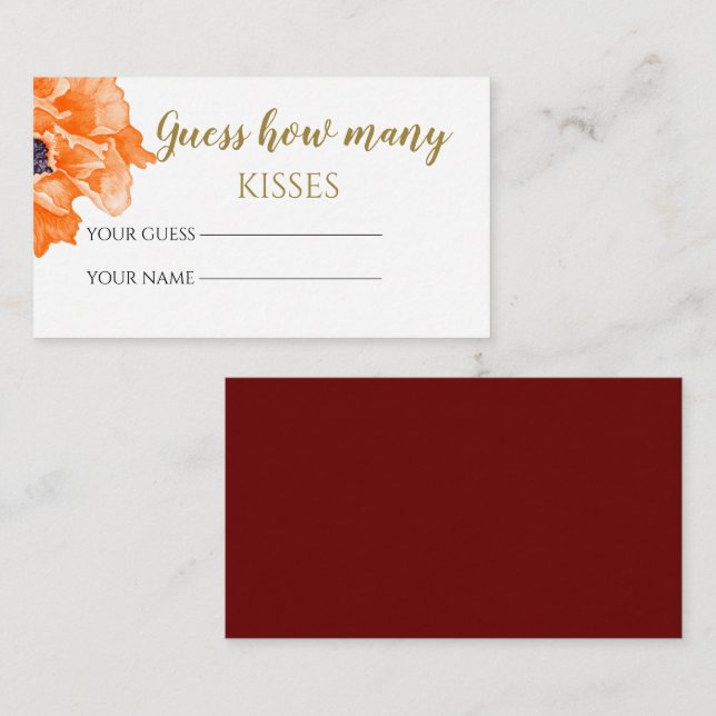 Cartão De Informações Poppies adivinham quantos beijos jogam noiva (Frente/Verso)