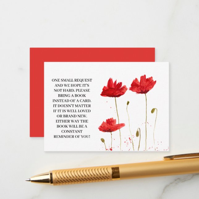 Cartão De Informações Poppies Livros de Chá de fraldas Floral para Pedid (Frente/Verso In Situ)
