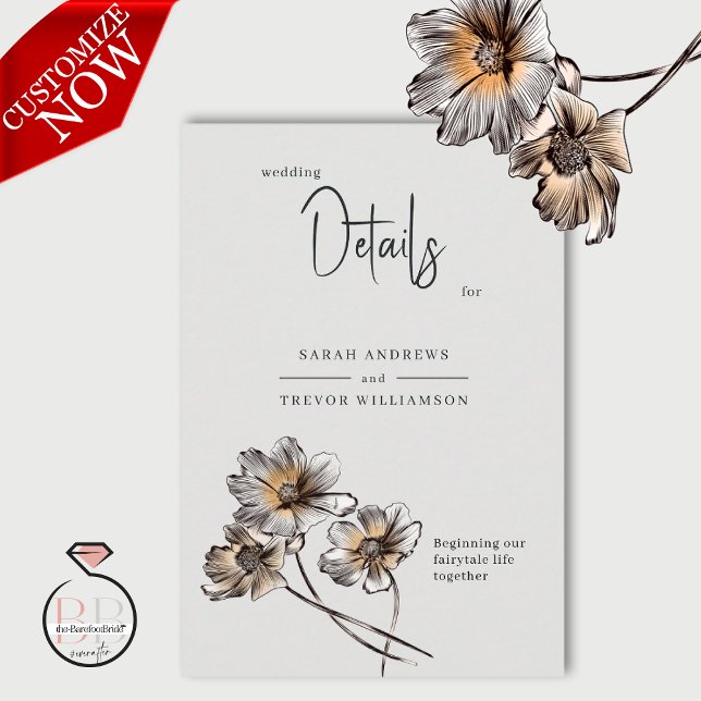 Cartão De Informações Poppies Terracotta de Linha Mínima (Easy to customize)