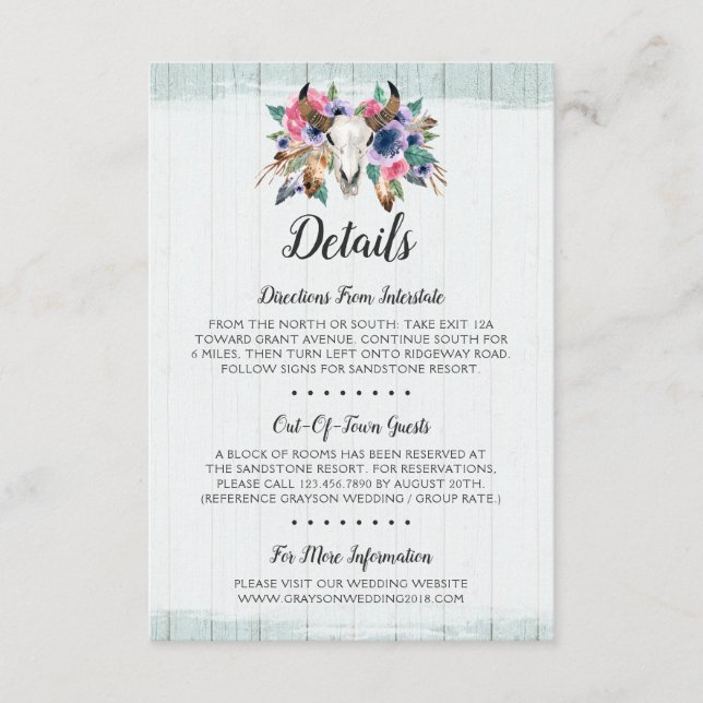 Cartão De Informações Pormenores / Direções do Caveira Floral Russo (Frente)