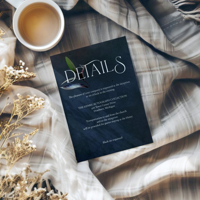 Cartão De Informações Pormenores do Casamento Botânico Negro - Moody (Criador carregado)