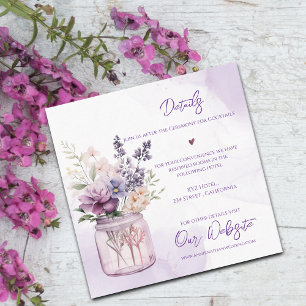 Cartão De Informações Pormenores Do Casamento Floral De Mason Jar Purple