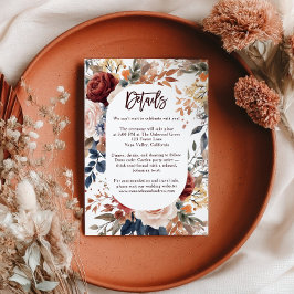 Cartão De Informações Pormenores do Casamento Floral Rustic Burnt Orange